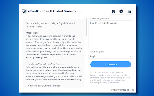 Free AI Content Generator Tool – AIFreebox