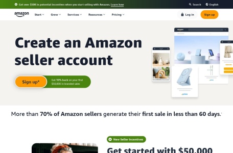 亚马逊卖家中心,亚马逊卖家中心官网截图,Amazon Seller Central：亚马逊提供的在线卖家平台，可获取各类平台规定、知识。