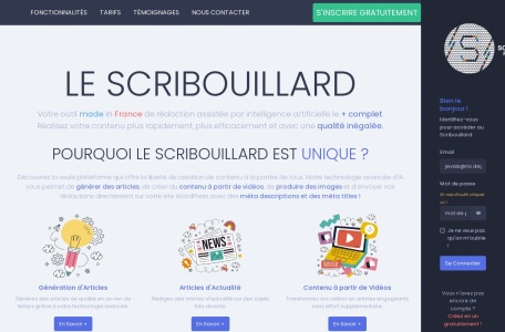 Le Scribouillard – Rédaction SEO par IA,Le Scribouillard – Rédaction SEO par IA官网截图,您的本土SEO辅助撰写工具—Le Scribouillard。它是法国制造，功能最全的人工智能辅助撰写工具。通过Le Scribouillard，您可以更快速、更高效地制作内容，并获得无与伦比的质量。