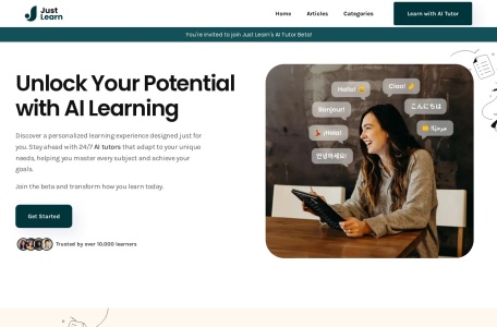 JustLearn,JustLearn官网截图,Justlearn是一个在线平台，通过连接用户与来自世界各地的经过验证的语言导师，允许用户学习语言。它提供英语、西班牙语、法语和其他70多种语言的课程。