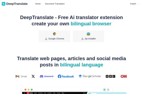 DeepTranslate-全页&双语页面翻译器,DeepTranslate-全页&双语页面翻译器官网截图,DeepTranslate 是一个免费的 AI 翻译工具，能够对各种在线内容，如网页和文章进行双语翻译。它为用户提供了一键生成双语页面的功能，并允许通过 AI 提示定制翻译风格。该工具支持多达 142 种语言，整合了 Google Translate 和 Microsoft Translate 等流行的翻译 API，使其成为需要高效、准确...