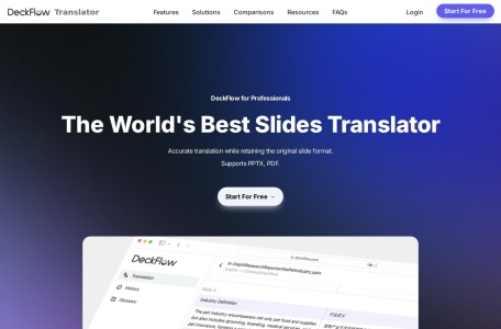 DeckFlow PPT Translator,DeckFlow PPT Translator官网截图,DeckFlow 是一个幻灯片翻译工具，能够提供准确的翻译，同时保留原始幻灯片格式。它支持 PPTX 和 Keynote 等格式，确保数据安全性和成本效益。
