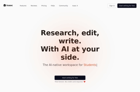 Isaac,Isaac官网截图,Isaac是一款专为学生和研究人员设计的AI辅助写作工具。它通过提供强大的协作功能来简化写作流程。