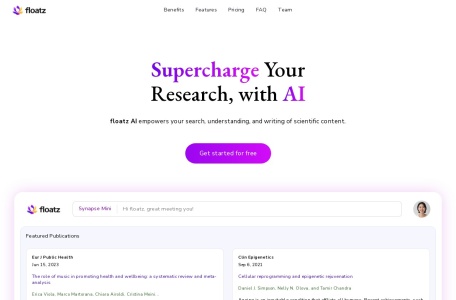 floatz,floatz官网截图,floatz AI帮助用户搜索、理解和撰写科学内容。它可以高效地帮助学生和研究人员分析和总结科学论文。该平台简化了复杂的研究，支持高质量的科学写作。