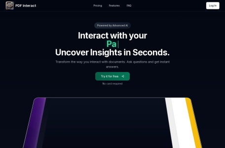 PDF Interact,PDF Interact官网截图,PDF互动是一个由AI驱动的助手，旨在通过允许用户与文档进行对话、提取信息和快速获得洞察来增强PDF阅读体验。它为与PDF相关的查询提供即时答案，帮助用户节省时间，提高生产力。