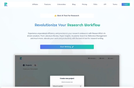 ResearchPal,ResearchPal官网截图,一款获奖的基于人工智能的研究助手，能够显著节省学生、研究人员和行业专业人士的时间，提高工作效率。