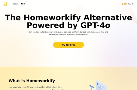 Homeworkify.im : Master Homework with GPT-4o,Homeworkify.im : Master Homework with GPT-4o官网截图,Homeworkify.im是一个AI 动力平台，提供跨学科准确的作业帮助。它利用先进的GPT-4o技术，通过文字，图像或文件上传提供精准答案和逐步解决方案，有效满足学生的学习需求。