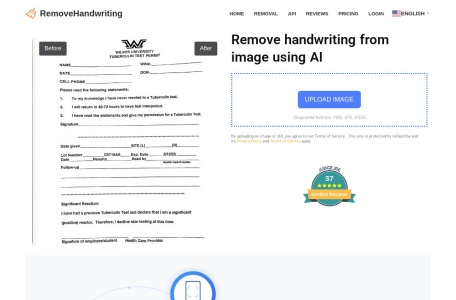 Handwriting Remover,Handwriting Remover官网截图,在线AI工具，用于从图像和PDF中去除手写内容