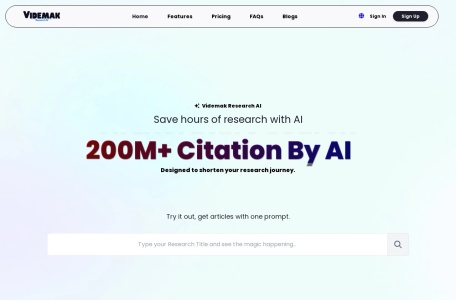 Videmak Research AI,Videmak Research AI官网截图,Videmak Research AI 是一个先进的平台，旨在通过使用人工智能工具来提高研究的生产力，主要用于文献综述、引用和数据分析。